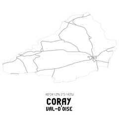 CORAY Val-d'Oise. Minimalistic street map with black and white lines.