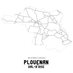 PLOUENAN Val-d'Oise. Minimalistic street map with black and white lines.