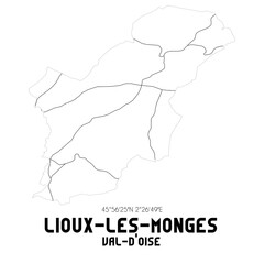 LIOUX-LES-MONGES Val-d'Oise. Minimalistic street map with black and white lines.