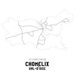 CHOMELIX Val-d'Oise. Minimalistic street map with black and white lines.