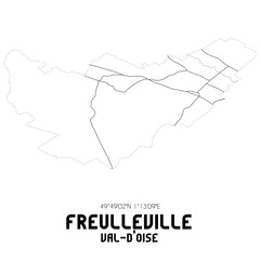 FREULLEVILLE Val-d'Oise. Minimalistic street map with black and white lines.