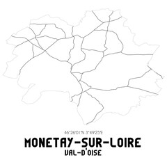 MONETAY-SUR-LOIRE Val-d'Oise. Minimalistic street map with black and white lines.