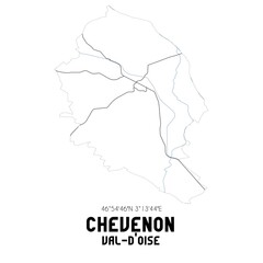 CHEVENON Val-d'Oise. Minimalistic street map with black and white lines.