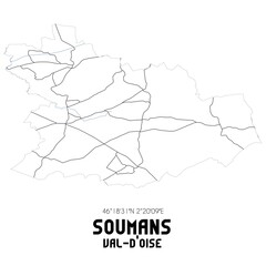 SOUMANS Val-d'Oise. Minimalistic street map with black and white lines.