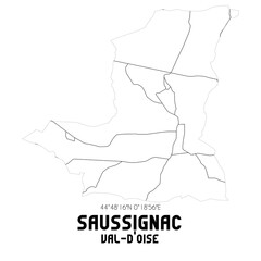 SAUSSIGNAC Val-d'Oise. Minimalistic street map with black and white lines.