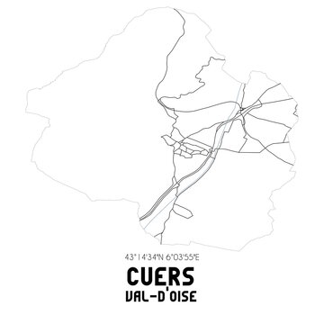 CUERS Val-d'Oise. Minimalistic street map with black and white lines.