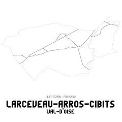 LARCEVEAU-ARROS-CIBITS Val-d'Oise. Minimalistic street map with black and white lines.