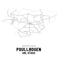 POULLAOUEN Val-d'Oise. Minimalistic street map with black and white lines.