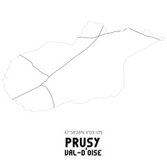 PRUSY Val-d'Oise. Minimalistic street map with black and white lines.