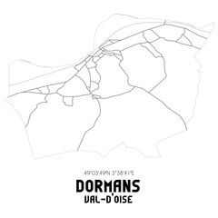 DORMANS Val-d'Oise. Minimalistic street map with black and white lines.