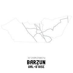 BARZUN Val-d'Oise. Minimalistic street map with black and white lines.