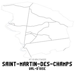 SAINT-MARTIN-DES-CHAMPS Val-d'Oise. Minimalistic street map with black and white lines.
