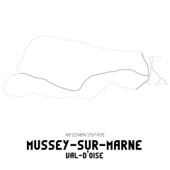 MUSSEY-SUR-MARNE Val-d'Oise. Minimalistic street map with black and white lines.
