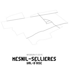 MESNIL-SELLIERES Val-d'Oise. Minimalistic street map with black and white lines.