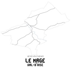 LE MAGE Val-d'Oise. Minimalistic street map with black and white lines.