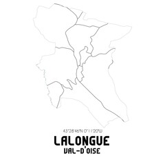 LALONGUE Val-d'Oise. Minimalistic street map with black and white lines.