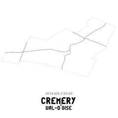 CREMERY Val-d'Oise. Minimalistic street map with black and white lines.