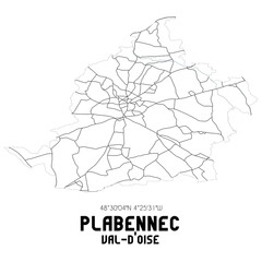 PLABENNEC Val-d'Oise. Minimalistic street map with black and white lines.