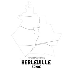 HERLEVILLE Somme. Minimalistic street map with black and white lines.