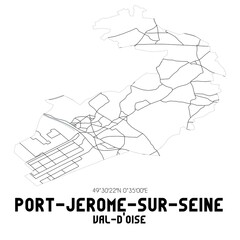 PORT-JEROME-SUR-SEINE Val-d'Oise. Minimalistic street map with black and white lines.