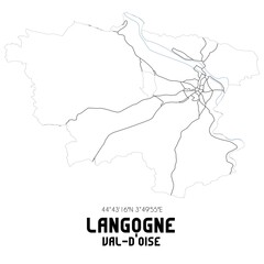 LANGOGNE Val-d'Oise. Minimalistic street map with black and white lines.