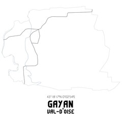 GAYAN Val-d'Oise. Minimalistic street map with black and white lines.