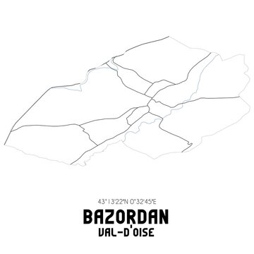 BAZORDAN Val-d'Oise. Minimalistic street map with black and white lines.