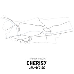 CHERISY Val-d'Oise. Minimalistic street map with black and white lines.