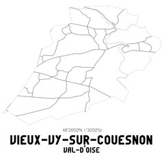 VIEUX-VY-SUR-COUESNON Val-d'Oise. Minimalistic street map with black and white lines.