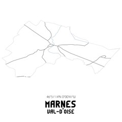 MARNES Val-d'Oise. Minimalistic street map with black and white lines.
