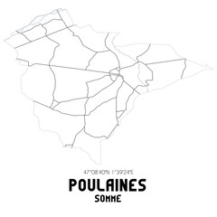 POULAINES Somme. Minimalistic street map with black and white lines.