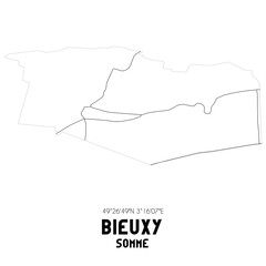 BIEUXY Somme. Minimalistic street map with black and white lines.