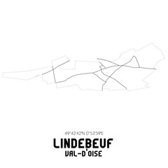 LINDEBEUF Val-d'Oise. Minimalistic street map with black and white lines.