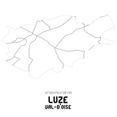 Obraz premium LUZE Val-d'Oise. Minimalistic street map with black and white lines.