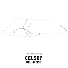CELSOY Val-d'Oise. Minimalistic street map with black and white lines.