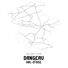 DANGEAU Val-d'Oise. Minimalistic street map with black and white lines.