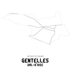 GENTELLES Val-d'Oise. Minimalistic street map with black and white lines.