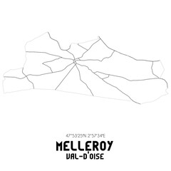MELLEROY Val-d'Oise. Minimalistic street map with black and white lines.