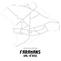 FARAMANS Val-d'Oise. Minimalistic street map with black and white lines.