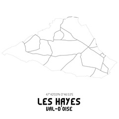 LES HAYES Val-d'Oise. Minimalistic street map with black and white lines.