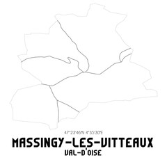 MASSINGY-LES-VITTEAUX Val-d'Oise. Minimalistic street map with black and white lines.