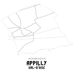 APPILLY Val-d'Oise. Minimalistic street map with black and white lines.