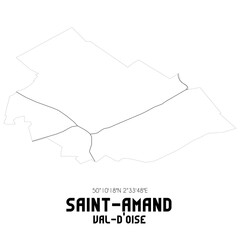 SAINT-AMAND Val-d'Oise. Minimalistic street map with black and white lines.