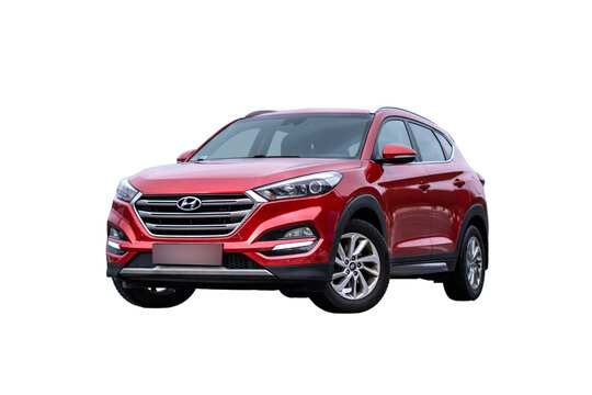 Cluj-Napoca, Romania-January 27, 2021 : Hyundai Tucson - Red Metallic Paint, SUV 4x4, All Terrain Car, Isolated, Png With, No Background