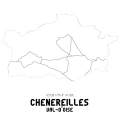 CHENEREILLES Val-d'Oise. Minimalistic street map with black and white lines.