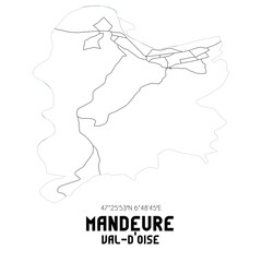MANDEURE Val-d'Oise. Minimalistic street map with black and white lines.