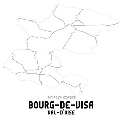 BOURG-DE-VISA Val-d'Oise. Minimalistic street map with black and white lines.