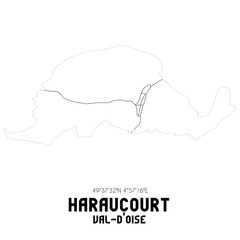 HARAUCOURT Val-d'Oise. Minimalistic street map with black and white lines.