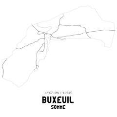 BUXEUIL Somme. Minimalistic street map with black and white lines.