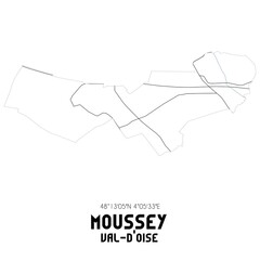 MOUSSEY Val-d'Oise. Minimalistic street map with black and white lines.